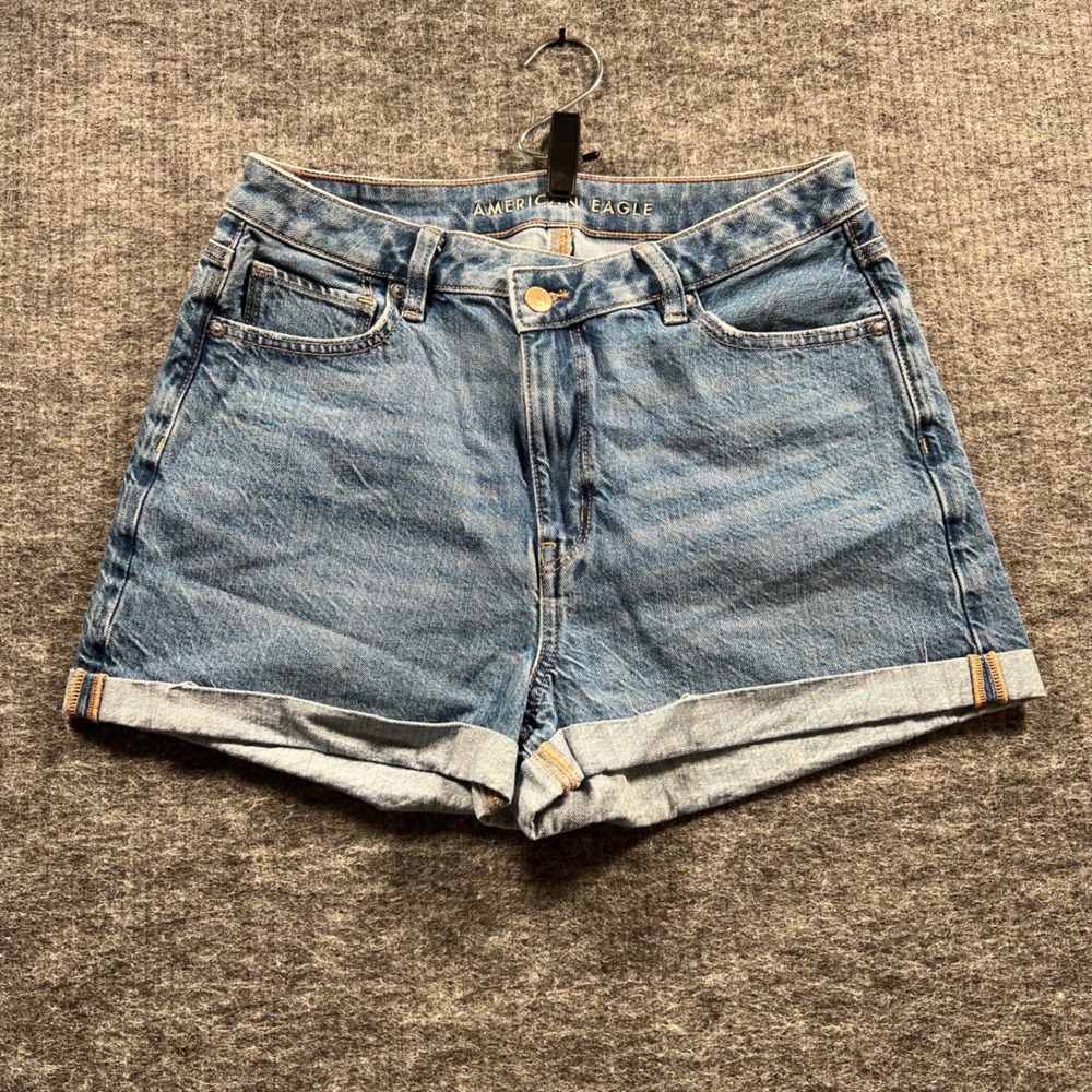 American Eagle Womens Size 8 High Waisted Cuffed Denim Shorts Blue Medium Wash